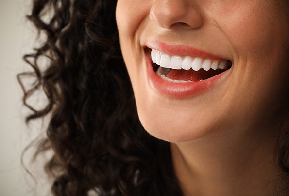 Up-close view of a woman’s healthy mouth