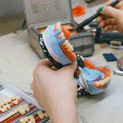 Lab technician building a denture in the lab