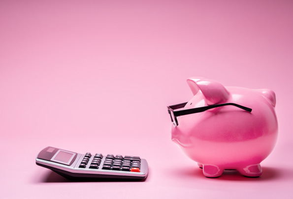 Piggy bank and a calculator